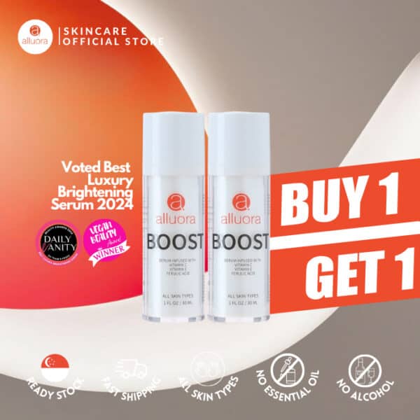 Allura skincare boost serum buy 1 get 1 free promotional offer, luxury brightening serum.