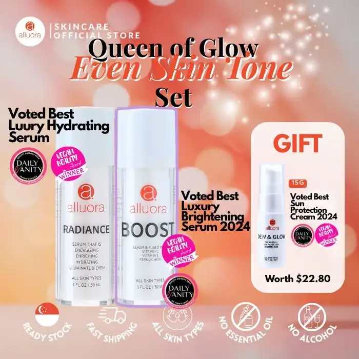 Alluora glow skin tone skincare set for radiant, even, and bright skin.