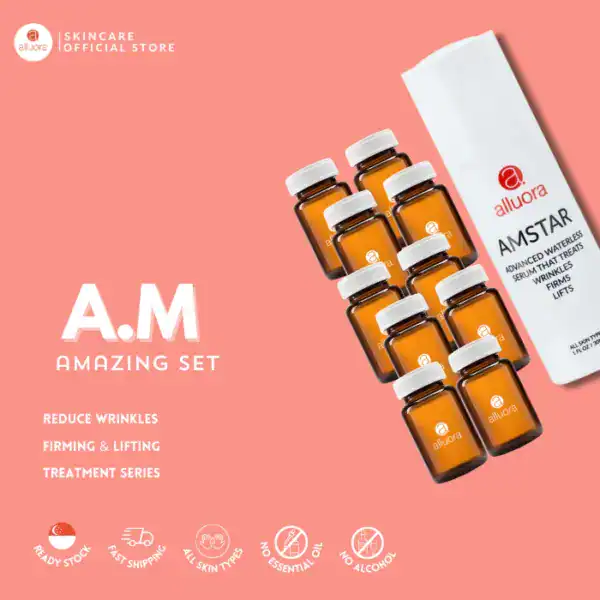 Alluora A.M skincare set for wrinkle reduction and firming, with all skin types, no essential oil, no alcohol.
