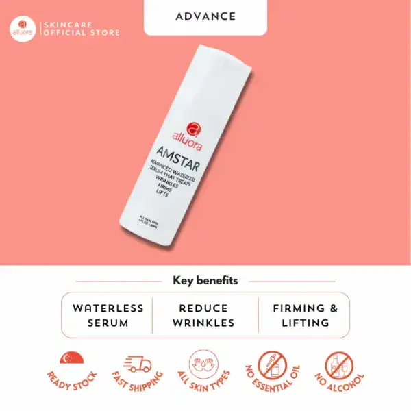 Alluora Amstar Waterless Serum for wrinkle lifting and skin firming, suitable for all skin types.