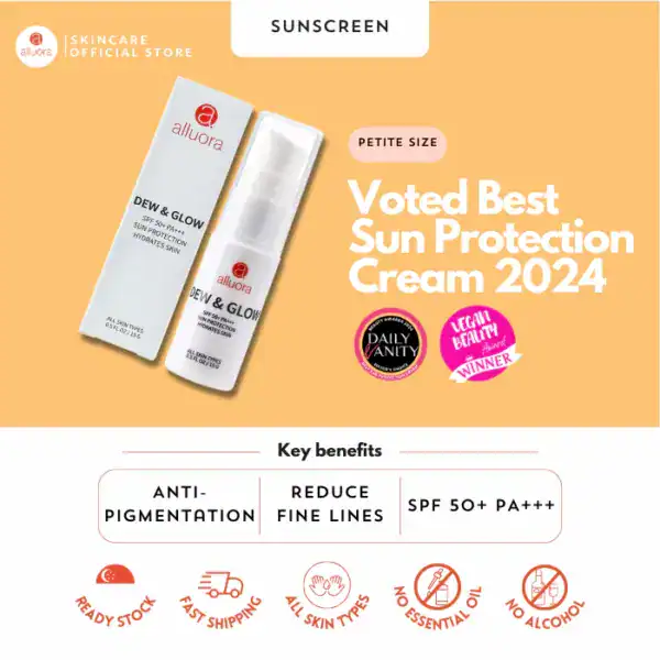 Alluora Dew & Glow SPF 50+ PA+++ facial sunscreen for glowing, protected skin.