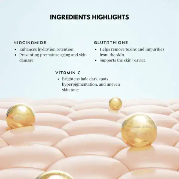 Alluora skincare with Niacinamide, Vitamin C, and Glutathione for radiant, youthful skin.