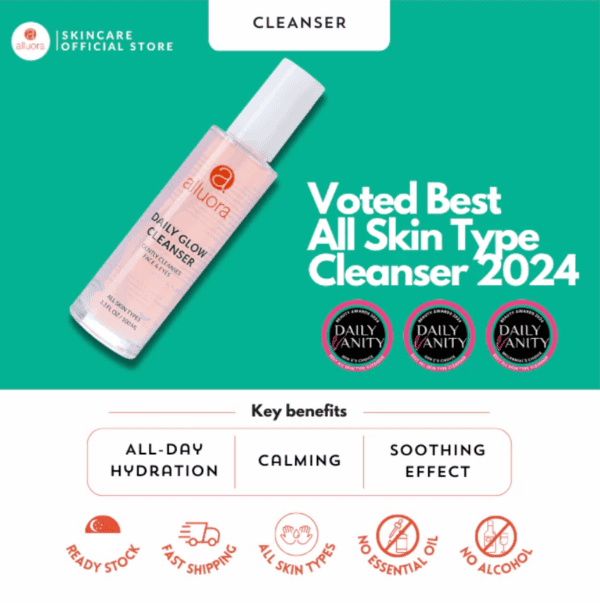 Alluora Daily Glow Cleanser for all skin types, promotes hydration and a calming, soothing effect.