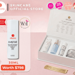 Alluora skincare gift set with serums and creams for radiant skin.