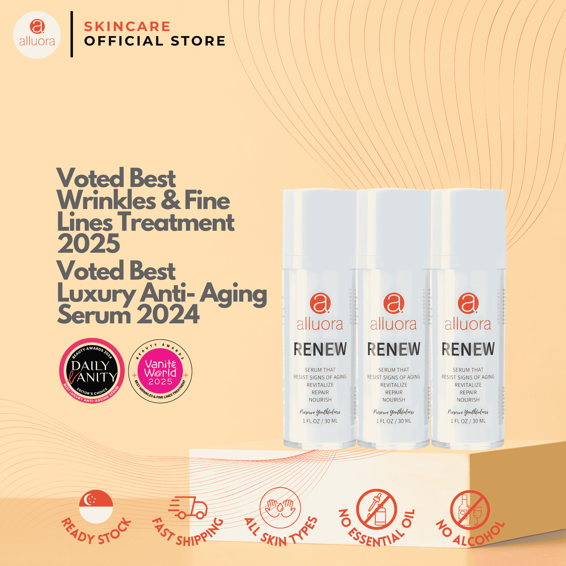 Alluora luxury anti-aging serum for youthful, radiant skin, trusted for effectiveness and quality.