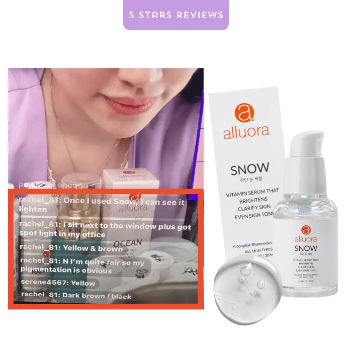 Alluora Snow Serum dark spot serum for acne scars, pigmentation, and glowing skin in Singapore