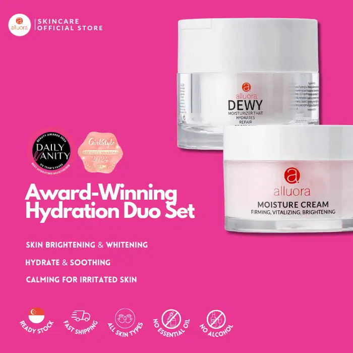 Best moisturizers for sensitive skin &ndash; Alluora Hydration Duo Set moisture cream and dewy moisturizer Singapore