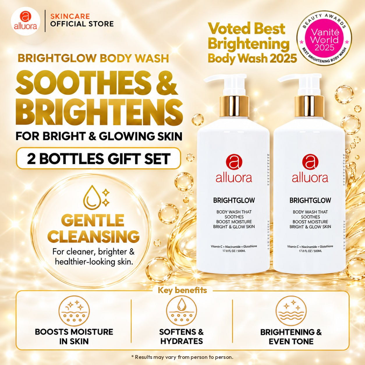 Alluora BrightGlow Body Wash 2 Bottles Gift Set