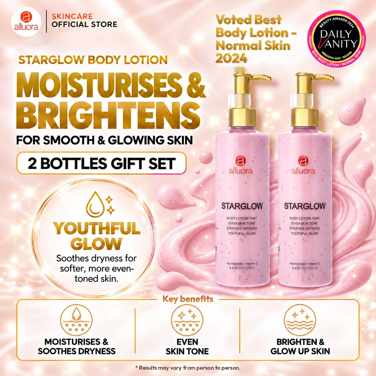 Alluora StarGlow Body Lotion 2 Bottles Gift Set